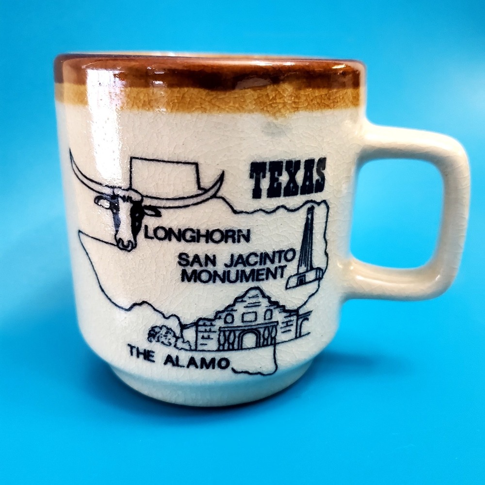 Vintage Ceramic Texas‎ Mug ◇ Alamo-Longhorn-San Jacinto ◇ Brown/Beige ◇ 1960's
